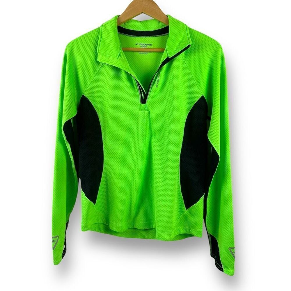 Brooks Running Women's L Equilibrium 1/4 Zip Performance Pullover Green Black‎